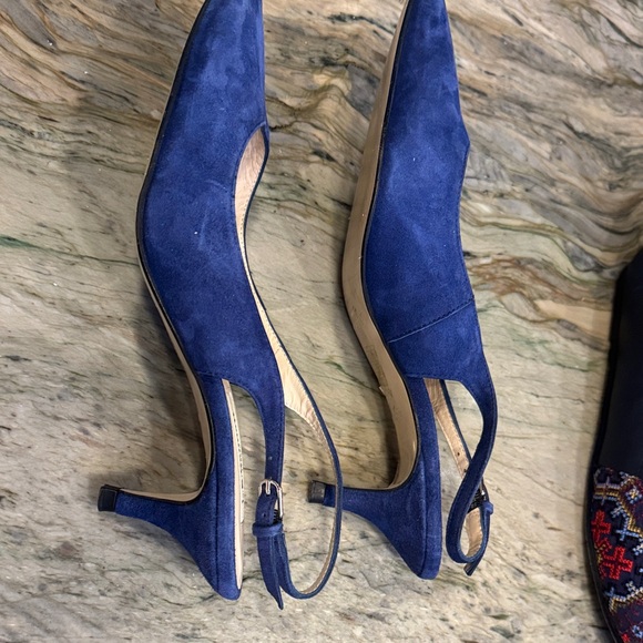 LK Bennett Navy Suede Slingback Heels Made in Spain. - Picture 5 of 9